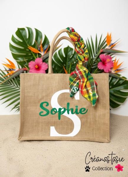 Madras vert 💚 Sac en toile de jute