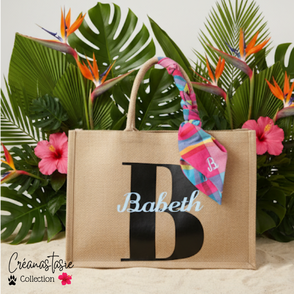 Madras Rose&Bleu 💙 Sac en toile de jute