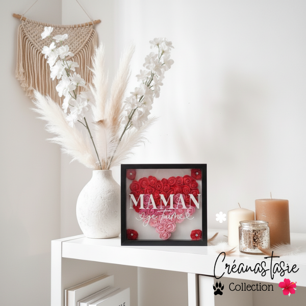 Cadre floral 3D - Rouge & Rose