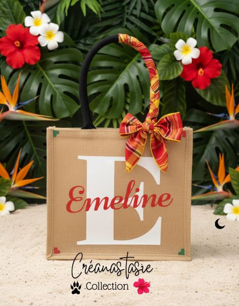 Madras Rouge 🎀 Sac en toile de jute