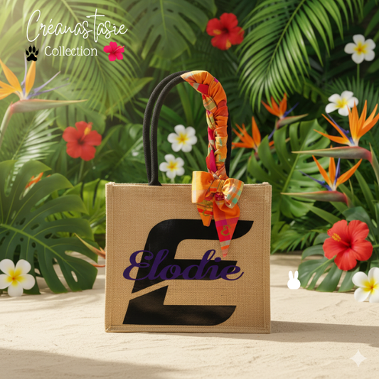 Madras  orange🧡 Sac en toile de jute