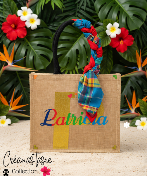 Madras Bleu 💙 Sac en toile de jute