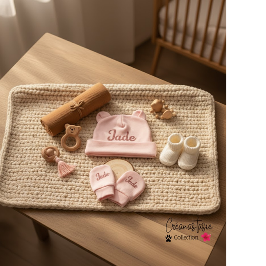 Rose Pastel 🌸 Bonnet & Moufles.